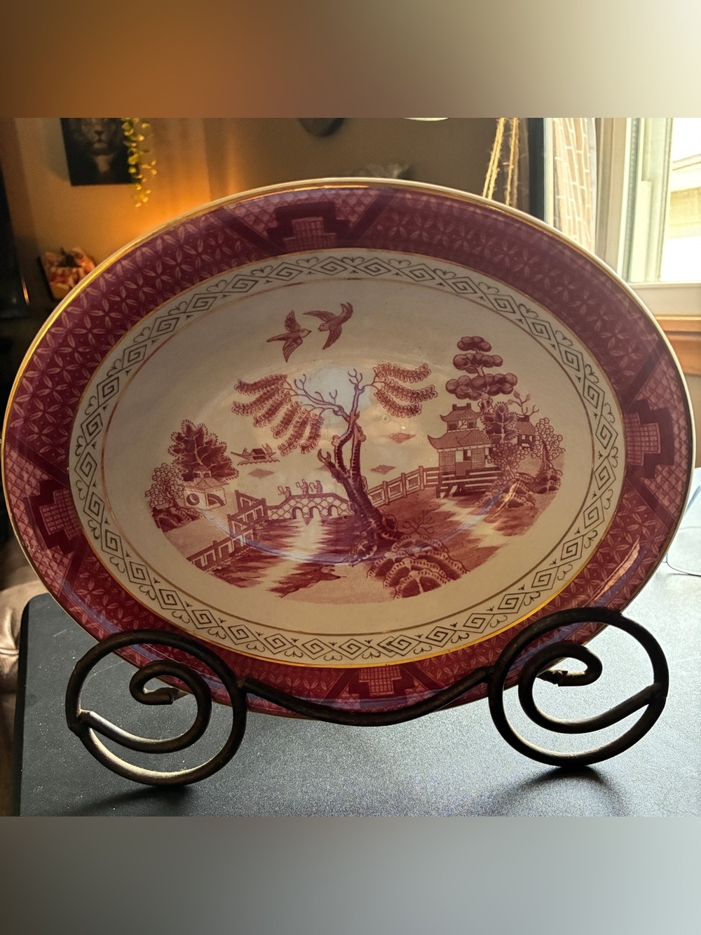 Vintage Nikko Ironstone oval vegetable bowl in the Red Willow pattern. 10”